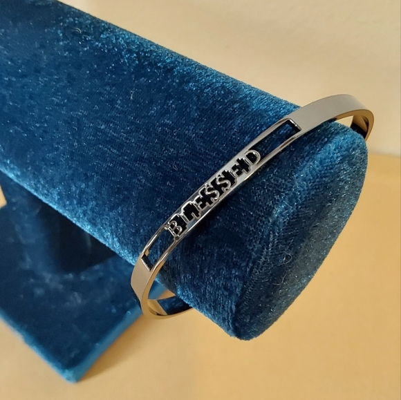 Religious Bracelet, Women's Black    " BLESSED " Cuff Bracelet - Picture 1 of 11